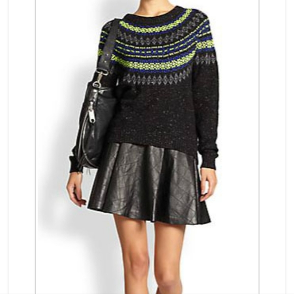 MILLY Delphine Quilted Fit Flare Leather Skirt - Picture 2 of 4